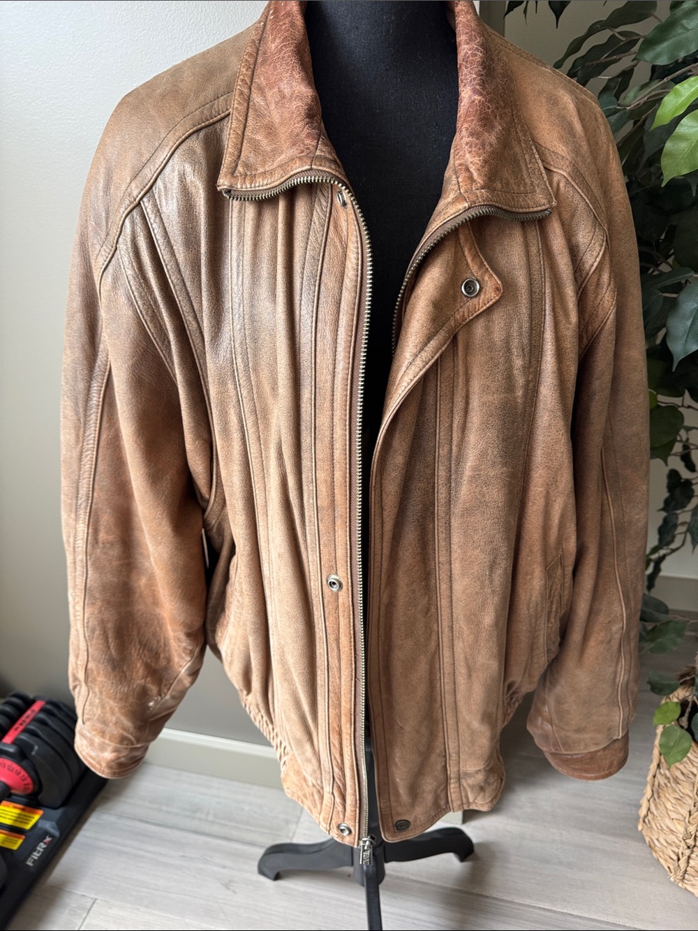 Wilsons Leather Distressed Tan Brown Bomber Jacket